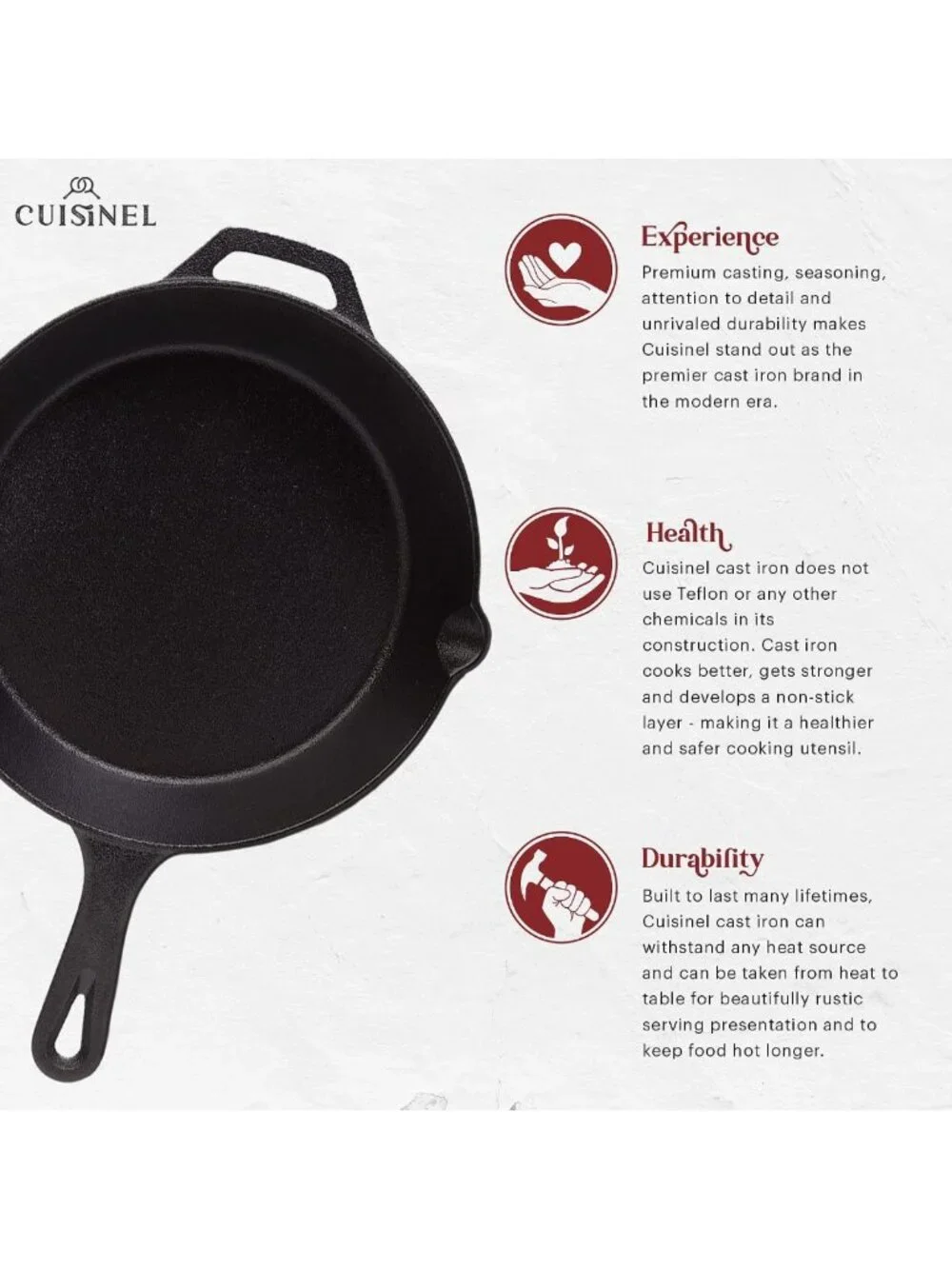 3-Piece Cast Iron Skillet Set - Pre-Seasoned Frying Pans + Silicone Handle